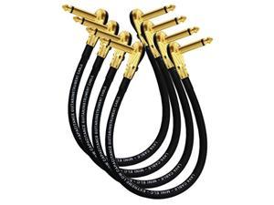 4 Units - Lava Mini ELC (Black) - 10 Inch - Guitar Bass Effects Instrument, Patch Cable with Premium Gold Plated ¼ Inch (6.35mm) Low-Profile, Right Angled Pancake type TS Connectors