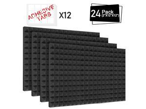 DEKIRU Sound Proof Padding Foam Panels, 24 Pack 2" X 12" X 12" Acoustic Foam Panel Studio Foam Pyramid Tiles Sound Absorbing Dampening Foam Panels Wall Soundproofing Treatment with Adhesive Tabs