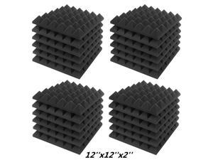 JBER Acoustic Sound Foam Panels, 24 Pack 2" X 12" X 12" Charcoal Soundproofing Treatment Studio Wall Padding Sound Absorbing Fireproof Pyramid Black Wall Panel