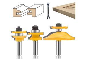 Wood Carbide Groove Tongue Milling Tool OLETBE 1/2-Inch Shank Router Bit Set 3 PCS Round Over Raised Panel Cabinet Door Ogee Rail and Stile Router Bits Woodworking Wood Cutter Orange