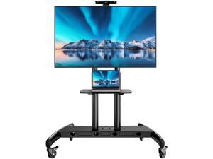 Mobile Tv Stand For 55-90 Inch Flat/Curved Screen Tv Max Vesa 800X500Mm Outdoor Tv Cart With Height Adjustable Av Shelf- Ul Certificated Rolling Floor Tv Stand Holds Up To 200Lbs (Pstvmc07)