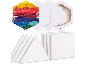 12 Pieces Stretched Canvas Side Length Blank Canvas Triangle Square Hexagon Shape Fabric Painting Canvas Panels Canvas Boards Art Supplies For Painting Acrylic Pouring Artist Hobby Painters (6 Inch)