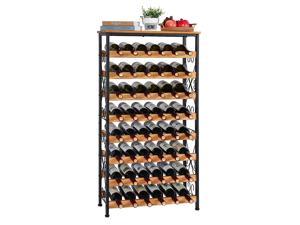 48 Bottles Floor Wine Rack With Wood Top, Freestanding Wine Bottle Organizer Shelf, Wobble-Free 8 Tier Wine Display Storage Stand For Kitchen Pantry, 25.2''L X 10.7''W X 47.2''H