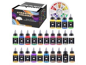 Airbrush Paint 24 Colors (30 Ml/1 Oz) Opaque & Fluorescent Acrylic Airbrush Paint Set With Color Wheel, Ready To Air Brush Paint.