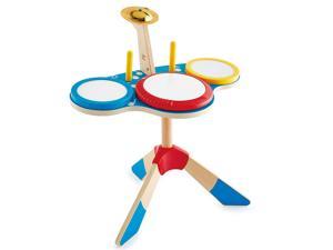 Hape Drum and Cymbal Set | Toddlers Wooden Drum and Cymbal Musical Instrument Set with Two Drum Sticks