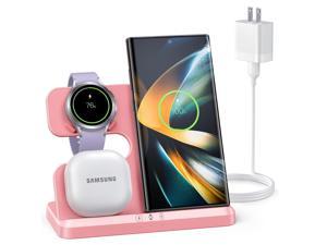 Zell Wireless Charging Station For Samsung And Android Multiple Devices 3 In 1 Wireless Fast Charger Dock Stand For Phone Galaxy Z Flip 43 Z Fold S22 S20 Ultra Galaxy Watch 543 Buds Pink