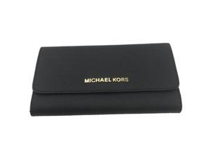 michael kors jet set travel large trifold leather wallet black