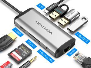 Vention USB C Hub ,9-in-1 Type C Docking with 4K HDMI,3×USB 3.0 Ports,1000M RJ45 Ethernet,TF/SD Card Slot,3.5mm Jack Aux,PD Charging Port Compatible for MacBook Pro, ChromeBook, and More USB-C Devices Vention USB C Hub ,9-in-1 Type C Docking with 4K HDMI,3×USB 3.0 Ports,1000M RJ45 Ethernet,TF/SD Card Slot,3.5mm Jack Aux,PD Charging Port Compatible for MacBook Pro, ChromeBook, and More USB-C Devices