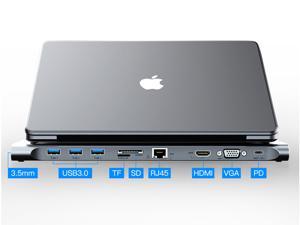 Vention USB C Hub, USB C 10 in 1 Thunderbolt 3 hub 1000M RJ45 Ethernet, 4K HDMI, VGA, USB 3.0 Ports, PD 2.0 Charging Port, Card Reader, Aux Audio Port for MacBook, Chromebook ,and More USB-C Laptops Vention USB C Hub, USB C 10 in 1 Thunderbolt 3 hub 1000M RJ45 Ethernet, 4K HDMI, VGA, USB 3.0 Ports, PD 2.0 Charging Port, Card Reader, Aux Audio Port for MacBook, Chromebook ,and More USB-C Laptops
