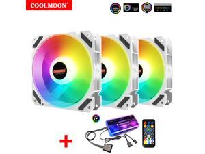 3 Pack RGB Case Fans, COOLMOON 120mm Computer Cooling PC Case Fan Addressable RGB Color Changing LED Fan with Remote Control, Music Rhythm Sync & 5V ARGB Motherboard Sync 3 Pack RGB Case Fans, COOLMOON 120mm Computer Cooling PC Case Fan Addressable RGB Color Changing LED Fan with Remote Control, Music Rhythm Sync & 5V ARGB Motherboard Sync