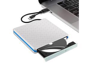 Intendvision External CD DVD Drive Portable Type C & USB 3.0 Combo CD DVD Burner Player Writer for Windows 11/10/8/7 PC Laptop Desktop Computer (White)