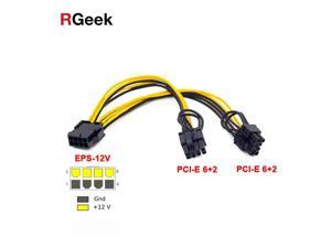 EPS CPU 12V 8 Pin to Dual 8 (6+2) Pin PCIE Adapter Power Supply Cable 20cm