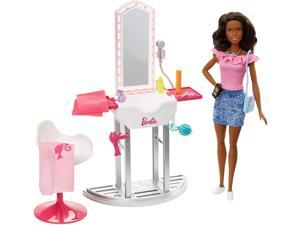 Barbie Métiers Coffret Salon de Beauté et de coiffure avec poupée brune et accessoires inclus, jouet pour enfant, FJB37 Barbie Métiers Coffret Salon de Beauté et de coiffure avec poupée brune et accessoires inclus, jouet pour enfant, FJB37
