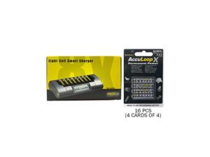 Powerex MH-C800S Eight Slot Smart Charger & 16 AAA AccuPower AccuLoop-X NiMH Batteries (1100 mAh)