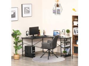 L-Shaped Home Office Desk Corner Table Computer Workstation w/ Shelf, Black
