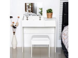 Mirrored Vanity Flip Top Set Dresser Table Stool Set Bedroom White Mirrored Vanity Flip Top Set Dresser Table Stool Set Bedroom White