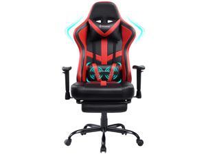 VON Racer Massage Gaming Chair Racing Computer Desk Office Chair Swivel Ergonomic Executive Bonded Leather Chair with Headrest Footrest and Adjustable Armrests,Red…