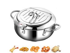 New 304 Stainless Steel Tempura Deep Fryer Pot With Thermometer And Oil Drip Rack Lid, Japanese Deep Frying Pot For Chicken French Fr..