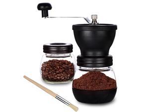 New Manual Coffee Bean Grinder, Hand Coffee Mill With 2 Glass Jars Ceramic Burr Stainless Steel Handle For Aeropress, Drip Coffee, Espresso, ..