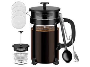 New French Press Coffee Maker - Premium 8 Cup 34-Ounce No Grounds Coffee Tea Maker - 4 Level Filtration System & 2 Spoons For Measuring And M..