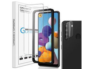 4 Pack 2 Pack Screen Protector+ 2 Pack Camera Lens Protector Tempered Glass Compatible For Samsung Galaxy A21, With Alignment Frame Anti-Scratch Bubble