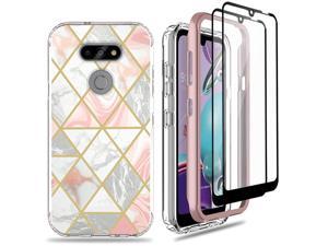 For Lg Aristo 5/Aristo 5+ Plus/Lg Phoenix 5/Lg K300/Fortune 3/K31 Case With Tempered Glass Screen Protector , Stylish Marble Rugged Heavy Duty Shock-Absorption Protection Cover, Rose Gold