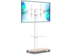 Zell Mobile Tv Cart Floor Tv Stand Trolley For 32 To 65 Inch Lcd Led Qled Tv With Swivel  Height Adjustable Bracket White
