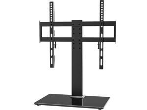 Zell Universal Tv Stand Table Top Tv Stand For 2760 Inch Lcd Led Tvs 6 Level Height Adjustable Tv Base Stand With Tempered Glass Base  Wire Management 400X400Mm