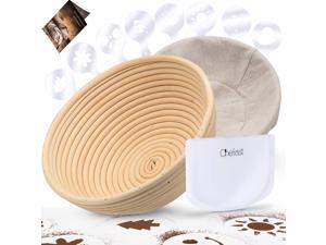 Chefast Banneton Proofing Basket Set: Combo Kit of 9.5" Natural Rattan Basket with Brotform Cloth Liner, 8 Bread Stencils and Bowl/Dough Scraper + Instructions - Make Perfectly Round Sourdough Boules Chefast Banneton Proofing Basket Set: Combo Kit of 9.5" Natural Rattan Basket with Brotform Cloth Liner, 8 Bread Stencils and Bowl/Dough Scraper + Instructions - Make Perfectly Round Sourdough Boules