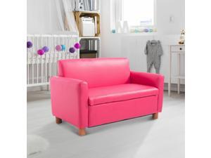 33" Kids Sofa Child PU Upholstered Couch Storage Compartment Pink 33" Kids Sofa Child PU Upholstered Couch Storage Compartment Pink