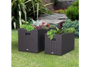 2 PCS Square Plastic Rattan Metal Flower Pot Indoor Outdoor Plants Box Seed 2 PCS Square Plastic Rattan Metal Flower Pot Indoor Outdoor Plants Box Seed