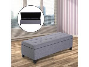 Large 51” Tufted Linen Fabric Ottoman Storage Bench Wood Feet Modern Large Plush Large 51” Tufted Linen Fabric Ottoman Storage Bench Wood Feet Modern Large Plush