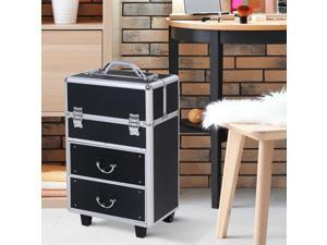 Rolling Makeup Case Train Cosmetic Jewelry Organizer w/ Drawers Black Rolling Makeup Case Train Cosmetic Jewelry Organizer w/ Drawers Black