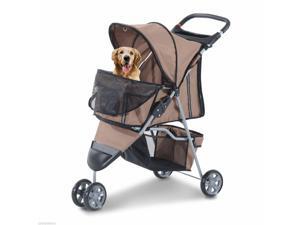 Folding Dog Stroller 3 Wheels Carrier with Brake and Canopy Coffee Folding Dog Stroller 3 Wheels Carrier with Brake and Canopy Coffee