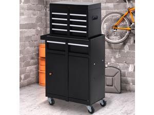 2 in 1 Top Chest Rolling Tool Storage Box Cabinet 4 Drawers with Pegboard, Black 2 in 1 Top Chest Rolling Tool Storage Box Cabinet 4 Drawers with Pegboard, Black