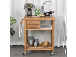 Distressed Bamboo Rolling Kitchen Island Trolley with Drawers Shelves Distressed Bamboo Rolling Kitchen Island Trolley with Drawers Shelves