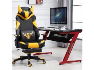Racing Chair Faux Leather Bull Head with Wheels, Footrest, Pillow Home Office Racing Chair Faux Leather Bull Head with Wheels, Footrest, Pillow Home Office