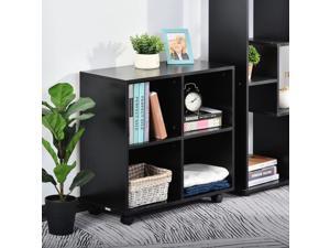 Storage Wooden Cabinet Bookcase Display Unit w/ Wheels and 4 Storage Grids Storage Wooden Cabinet Bookcase Display Unit w/ Wheels and 4 Storage Grids