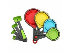 Food Grade Collapsible Silicone Space Saving Measuring Cups Spoons 8 Piece Set Food Grade Collapsible Silicone Space Saving Measuring Cups Spoons 8 Piece Set