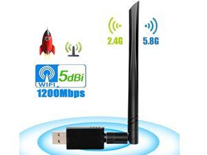 High Performance USB WiFi Adapter 1200Mbps, USB 3.0 Wireless Network WiFi Dongle with 5dBi Antenna for Desktop Laptop PC Mac,Dual Band 2.4G/5G 802.11ac,Support Windows 10/8/8.1/7/Vista/XP, Mac OS
