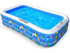 AOKIWO Family Inflatable Swimming Pool, 121" X 71" X 21" Full-Sized Inflatable Lounge Pool Kiddie Pool for Kids, Adults, Infant, Garden, Backyard, Outdoor Swim Center Water Party