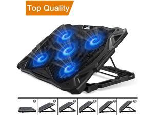 Pccooler Laptop Cooling Pad, Portable Laptop Stand with 6 Angle Adjustable & 5 Quiet Blue LED Fans for 12-17.3 Inch Gaming Laptop, Laptop Cooler Built-in Dual USB Ports Support Mouse, Keyboard Device