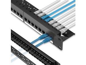 Patch Panel 24 Port Cat6 with Inline Keystone 10G Support,Pass-Thru Coupler Patch Panel UTP 19-Inch with Removable Back Bar, 1U Network Patch Panel for Cat6, Cat5e, Cat5 Cabling