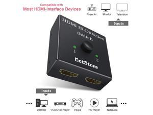 HDMI Switch Bi-Direction 4K HDMI Splitter 2 x 1/1 x 2 No External Power Required 2 Ports HDMI Switcher Supports Ultra HD 4K 3D 1080P for PS4 Xbox Fire Stick Roku,2 Ports HDMI Switch