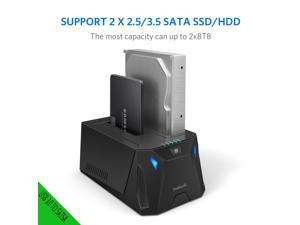 HDD Dock, USB 3.0 to SATA Dual Bay Hard Drive Docking Station in Gamer Style with Smart LED Offline Clone Function for 2.5/ 3.5 Inch SATA I/II/III HDD and SSD, Support UASP and 2 X 8 TB Drives