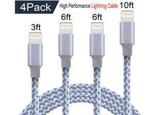 IDiSON 4Pack 3ft 6ft 6ft 10ft iPhone Lightning Cable Apple MFi Certified Braided Nylon Fast Charger Cable Compatible iPhone Max XS XR 8 Plus 7 Plus 6s 5s 5c Air iPad Mini iPod Black+Gray 