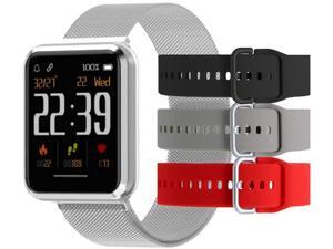 Beantech Emerge S3 Smartwatch for iPhone and Android, Silver with 3 Extra Straps