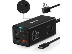 USB C Charger Baseus 65W GaN3 USB C Charging Station with 2 Outlets Extender &3 Fast Charging Ports, USB C Wall Charger Compatible with MacBook Laptops iPhone Samsung iPad (100W Type C Cable Included)