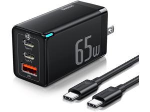 USB C Charger, Baseus 65W 3 Port Foldable USB C Wall Charger, Fast PD GaN Charger for iPhone 13/13 Mini/13 Pro/13 Pro Max/SE/11/XR/XS, Samsung S22+/S22, MacBook Pro/Air, iPad, Laptops, Pixel 6(Black)