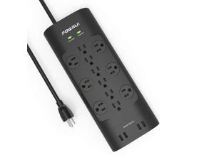 POWRUI Surge Protector(4000 Joules), Power Strip with 12-Outlet and 5 USB Ports(5V/6A, 30W) and 6-Foot(1875W/15A) Heavy Duty Extension Cord, ETL Listed, Black